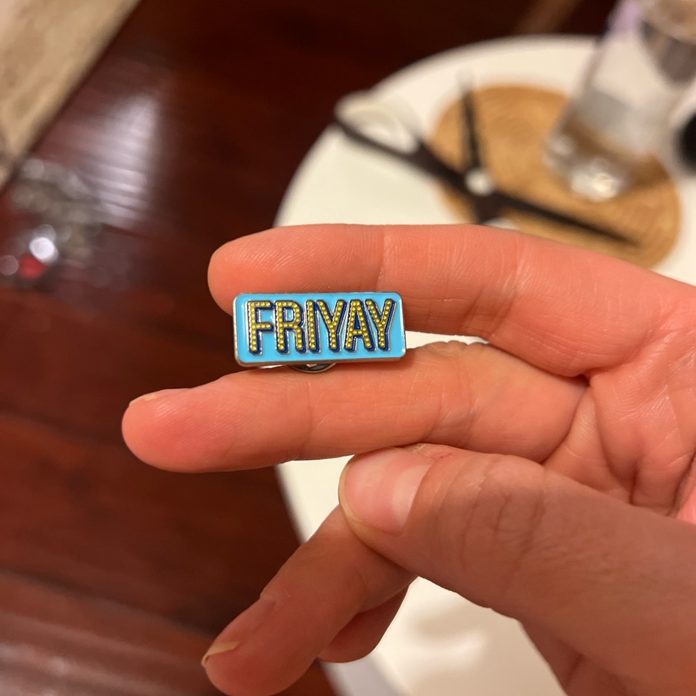 Blue and Gold 'FRIYAY' Brooch